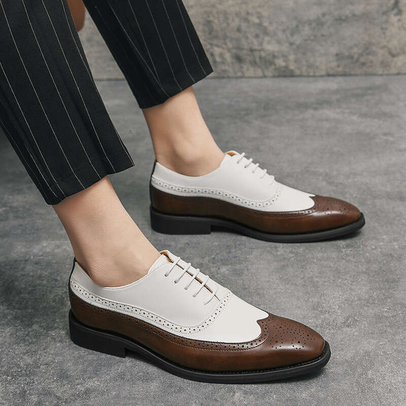 Kebuluo Square Toe Leather Double Color Matching Men's Large Size Business Formal Casual Shoes