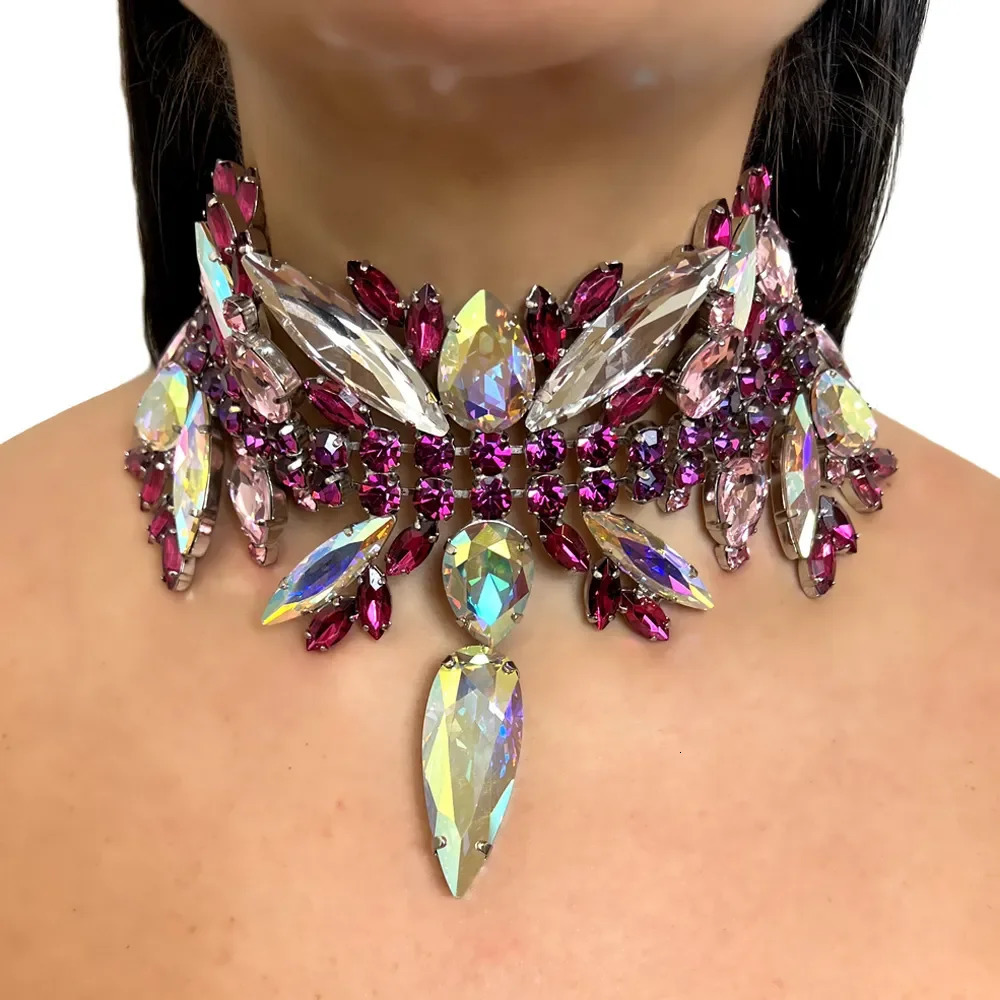 Elegant Bridal Exaggerated Crystal Choker Chain Statement Collar for Women Large Rhinestone Necklace Party Jewelry Gift 250716