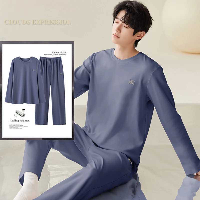 Spring Autumn Knitted Pjs Long-sleeved Mens Pajama Sets Male Pajamas Plaid Loungewear For Masculine Sleepwear Home PJ Clothing W250717