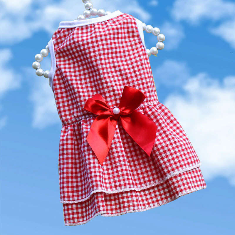 Pet Dress With Bowknot Gown Dog Wedding Dress Spring Summer New Plaid Pet Cat Clothes Supplies Pomeranian