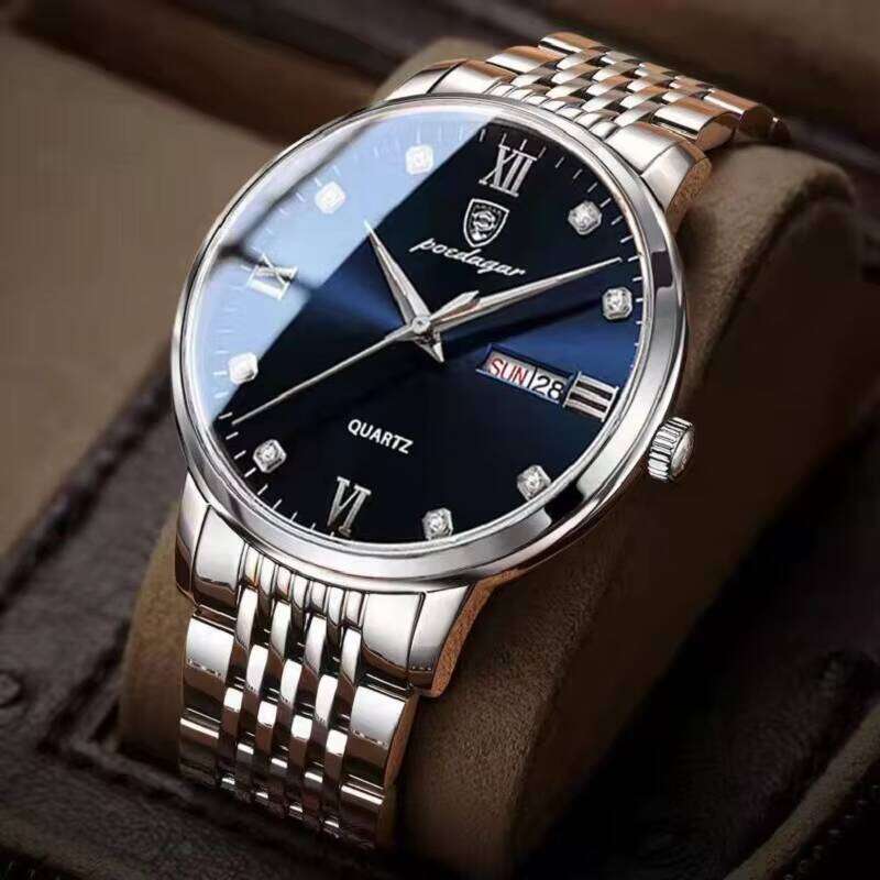 DHwatches Men's Waterproof Watch - 50M Stainless Steel Quartz with Day & Date, Luminous Hands, Business Style (Model 856)