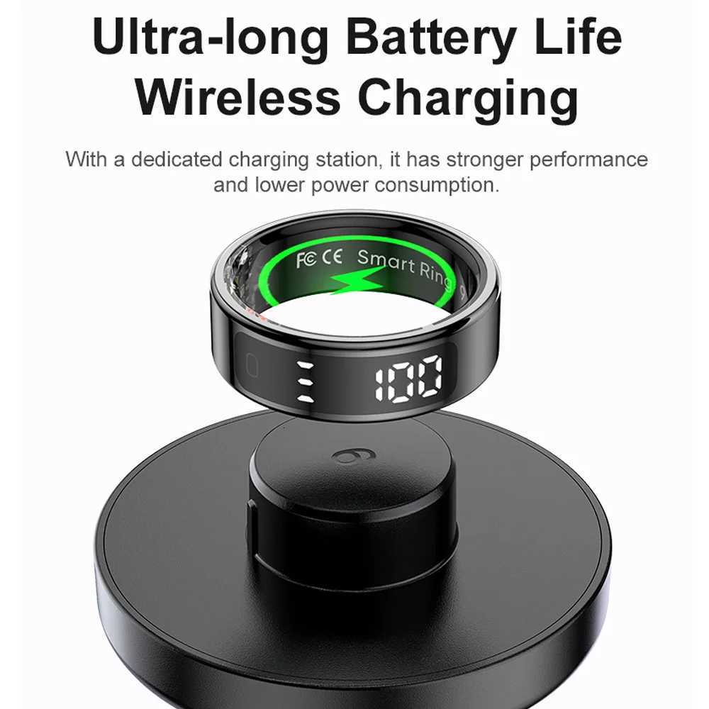 11 Smart Ring with Display Screen and Touch Wireless Charging Health Manager 5 ATM Waterproof for Men Women for iPhone Android W250717