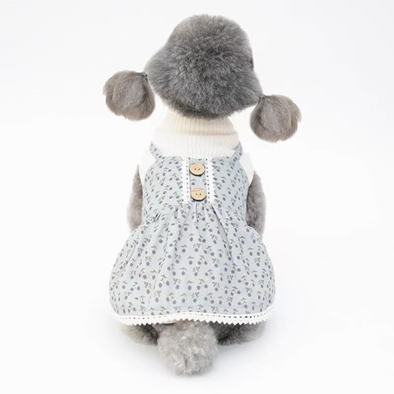 T737 Spring and Autumn Pet Dog Skirt Fake Two-piece Teddy Bichon One-piece Dress Floral Maltese Yorkshire Terrier Clothes