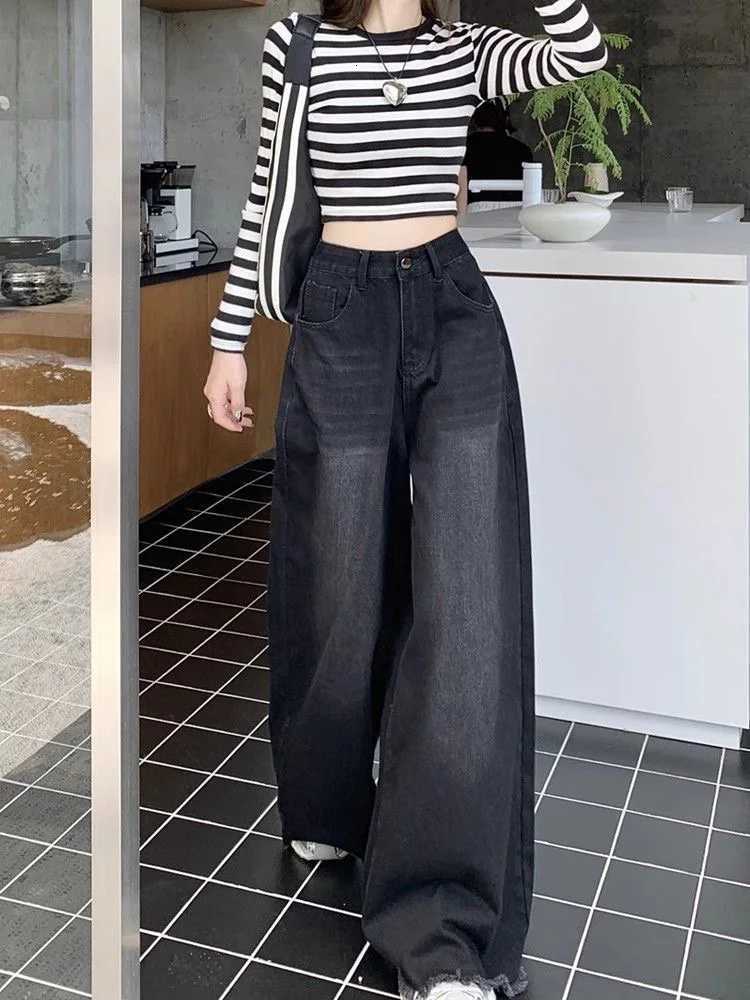 Hot Girl Baggy Jeans Feminina Y2k Street Vintage Washed To Make Old Fried Straight Wide-Leg Denim Pants For Women R250716