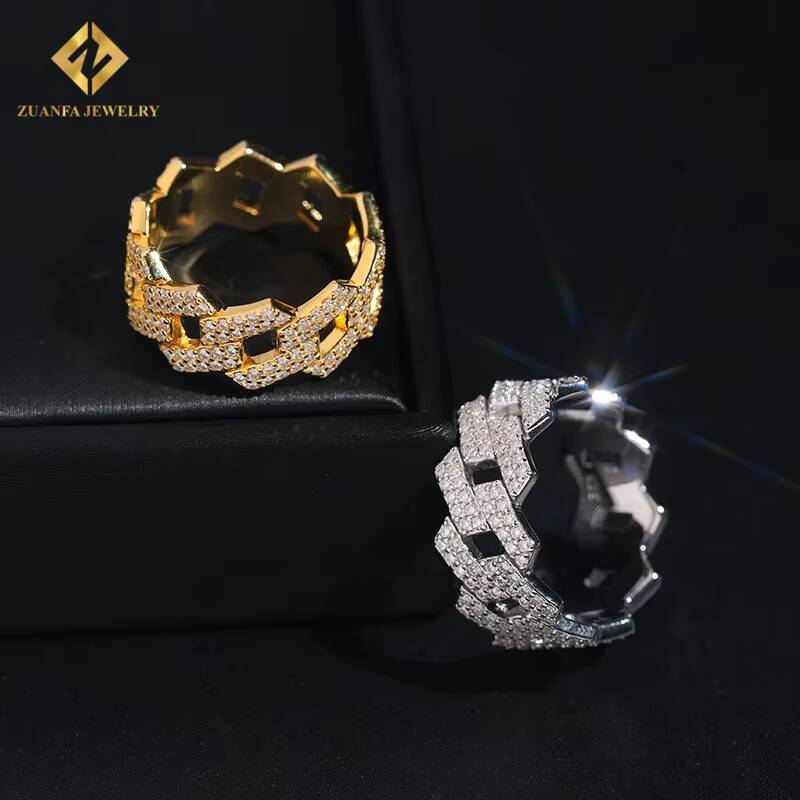 Hot Sale Fashion New Design Gold and Silver Moissanite Ring Full Diamond GRA Certificates Pass Diamond Tester Hip Hop Style