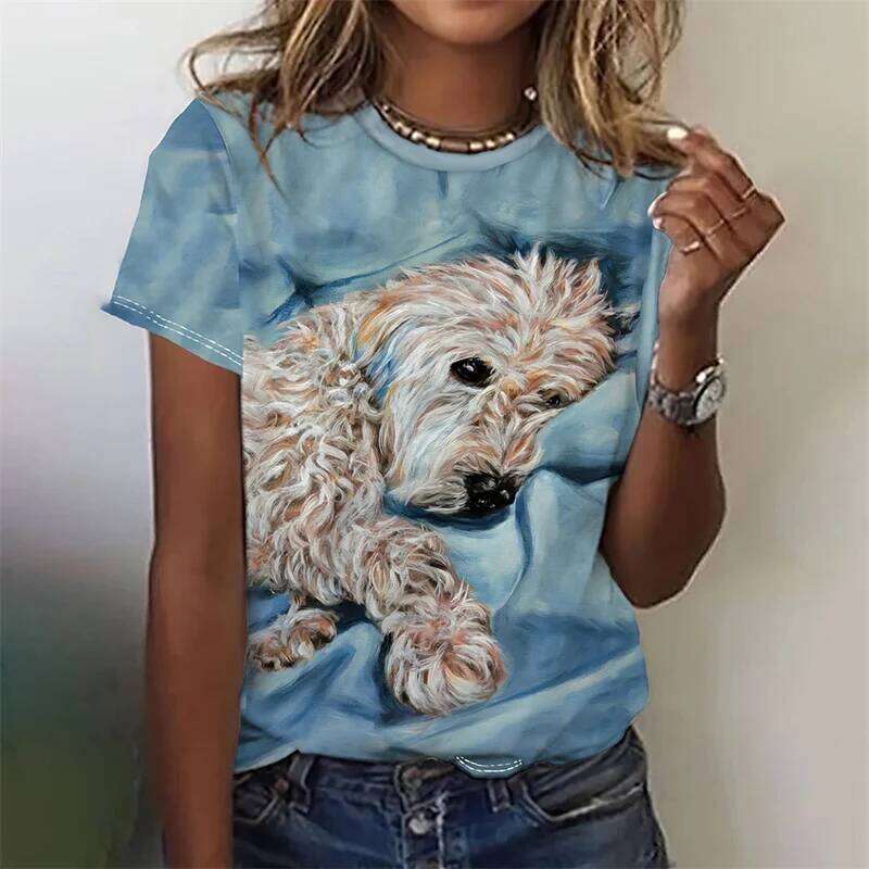 3D Printed Kawaii Cat Dog T-Shirt For Women Funny Animal Graphic Tees Summer Casual Round Neck Tops Short Sleeve Loose T Shirts