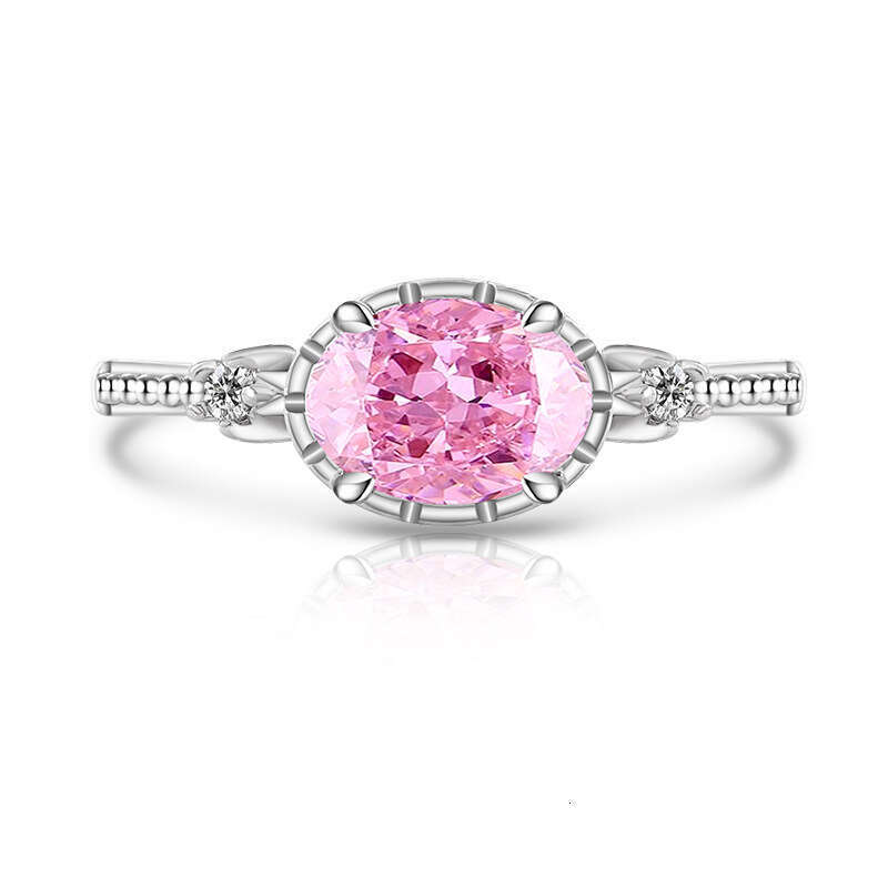 Pigeon Egg Color Treasure Ice Flower Cut Ring Fashion Simple Sparkling Transparent High Carbon Diamond Live Streaming b61