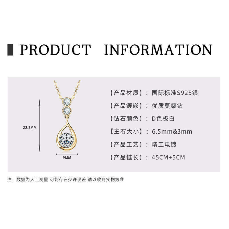Hearts Eight Arrows 1 fashion Moissanite Pendant For Women Simple Elegant Water Drop Shape Sterling Sier Necklace 729