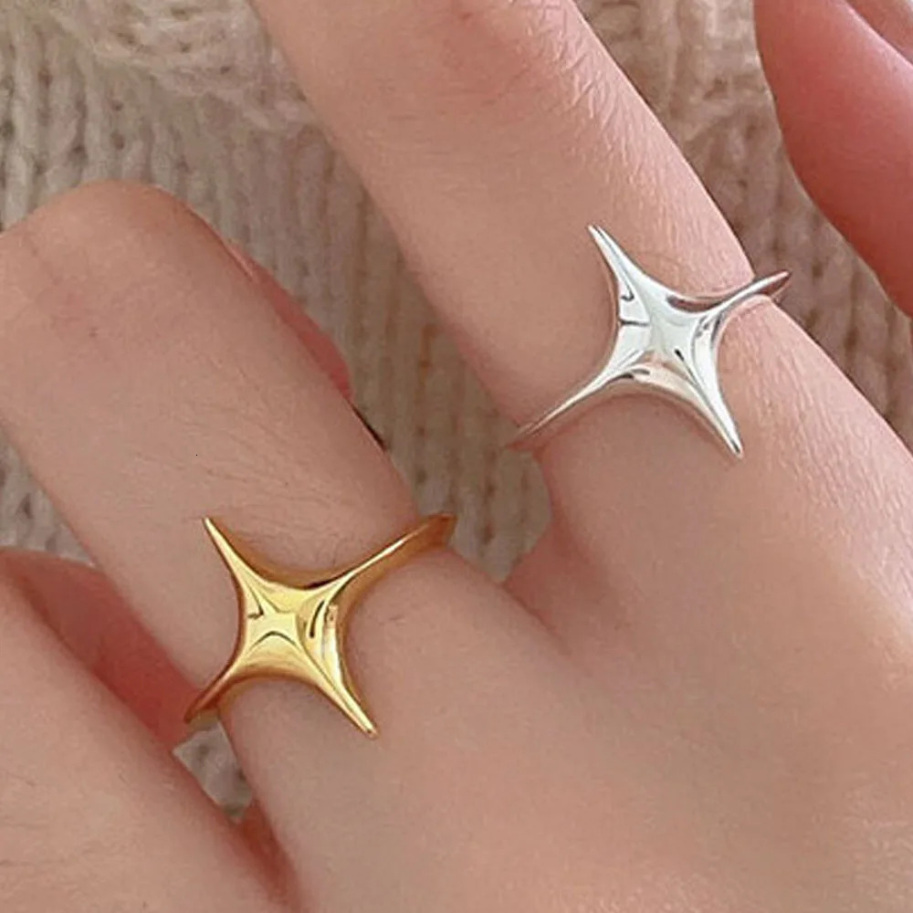 BF CLUB 925 Sterling Rings for Women Simple Geometric Handmade Irregular Retro Ring Gold Star Fashion Allergy For Birthday Gift 250716