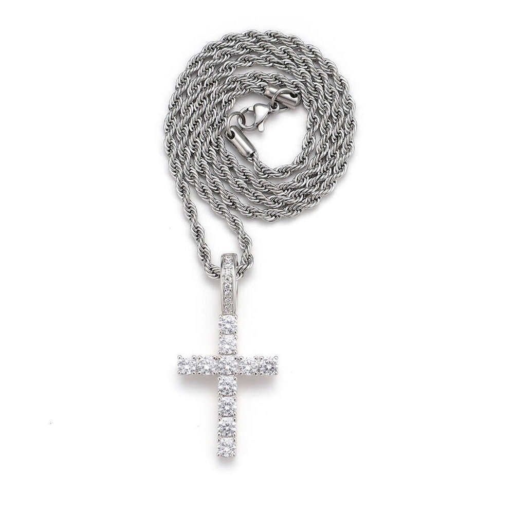 Full Cross Pendant Fashion Creative Personality Square Dia Alloy Braided Chain Necklace