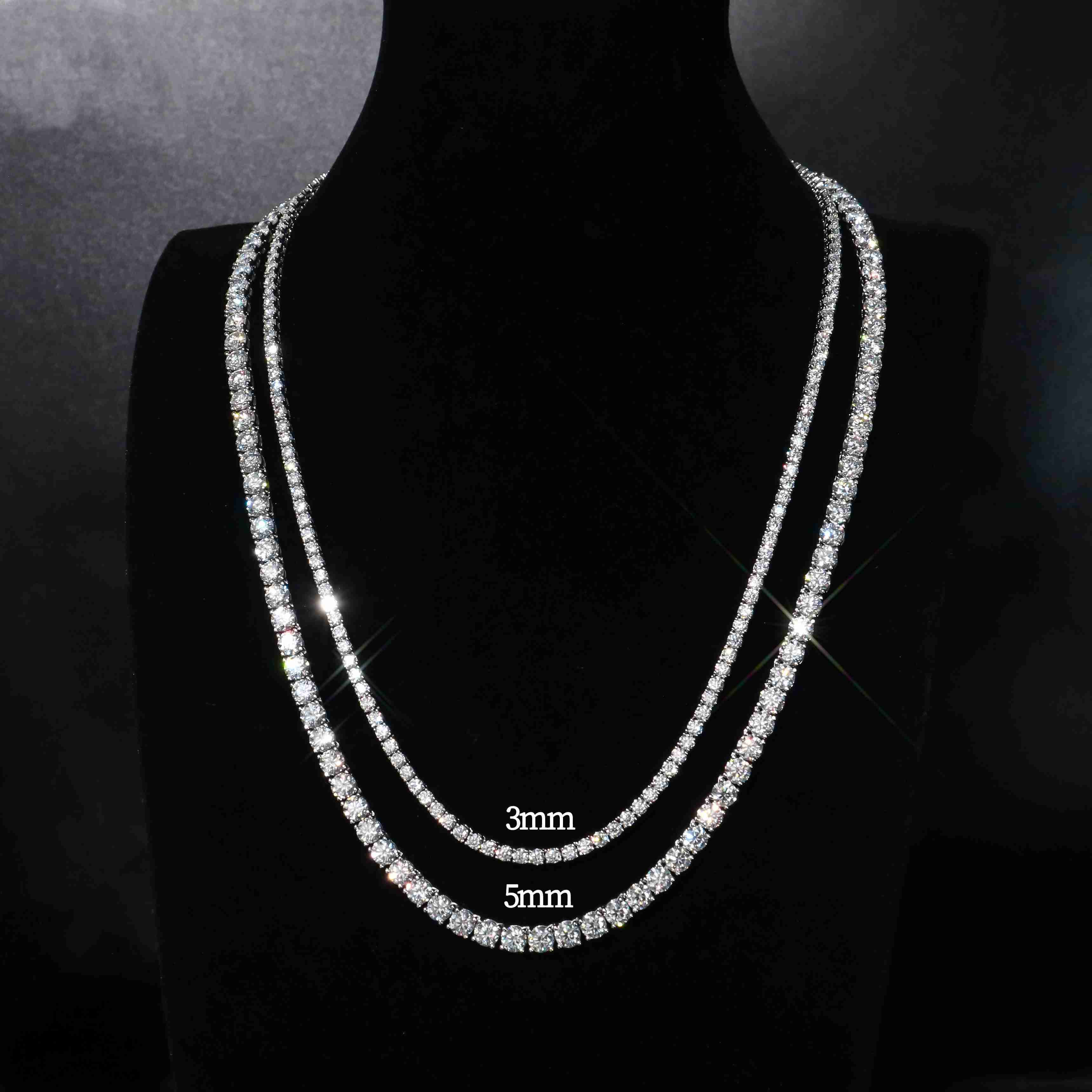 5mm Moissanite Tennis Necklace Hiphop Men Women 925 Silver White Gold Plated Round Moissanite Tennis Chain