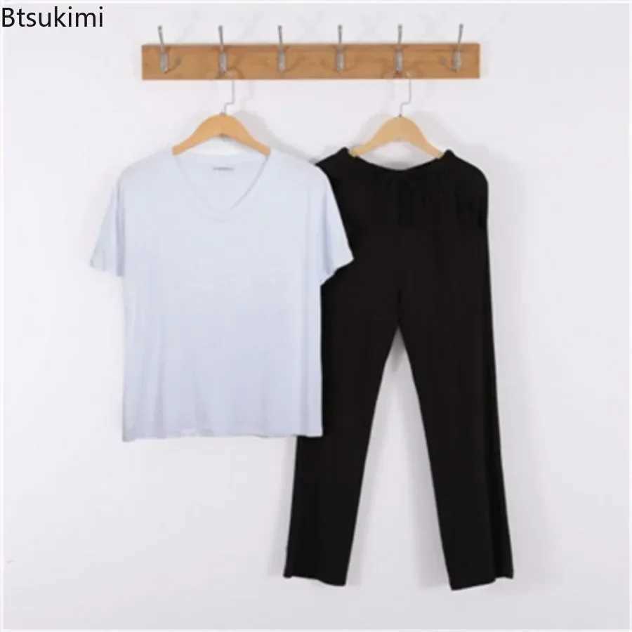 2025 New Mens Casual Pajamas Sets Oversized Modal Short Sleeve and Pants Sets Male Sleepwear Soft Loose Home Clothes for Men W250717