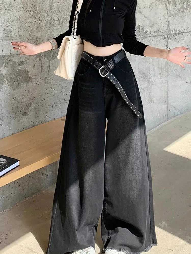 Hot Girl Baggy Jeans Feminina Y2k Street Vintage Washed To Make Old Fried Straight Wide-Leg Denim Pants For Women R250716