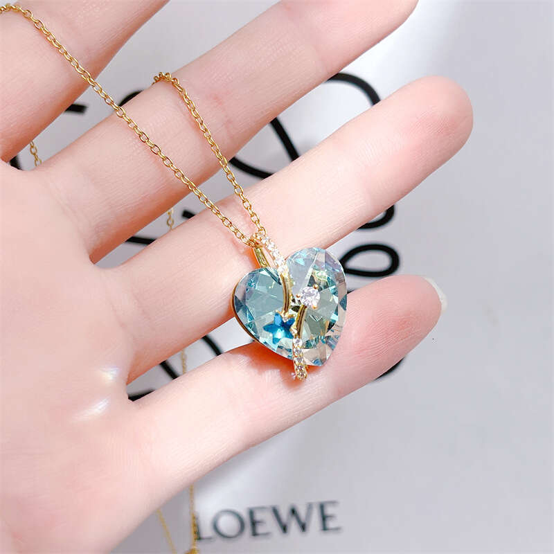Fashion Zircon Stainless Steel Necklace For Women Colorful Peach Heart Pendant High-End Light Jewelry 6Fb