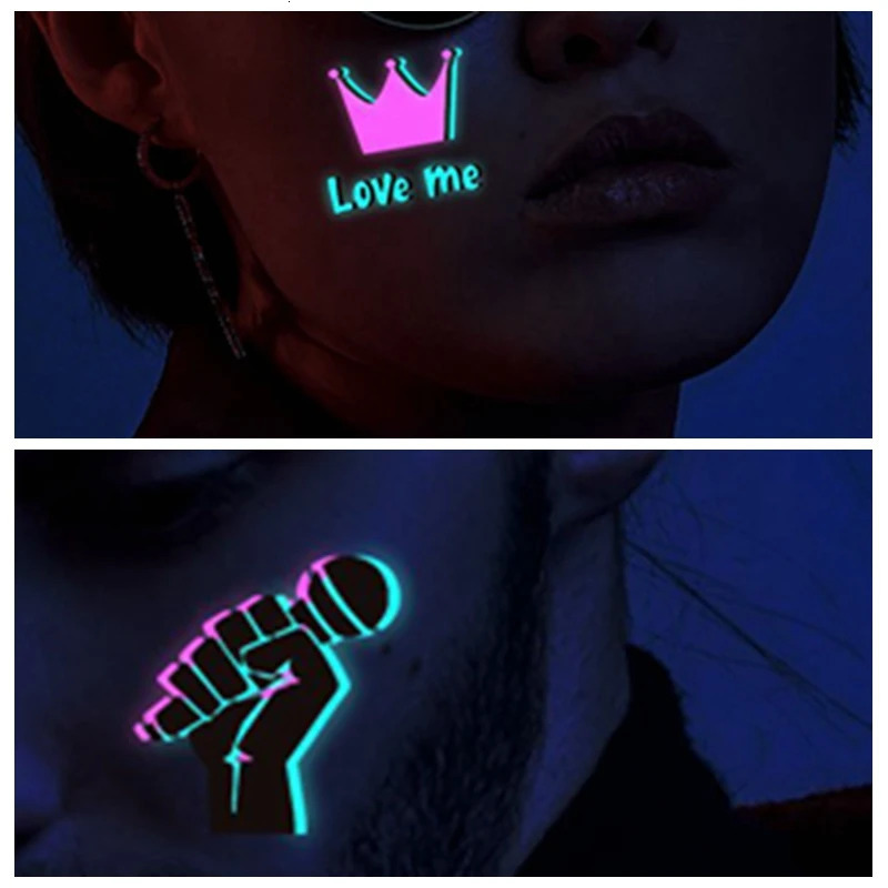 Luminous Music Festival Tattoo Glowing Dance Party Sticker Temporary Waterproof Tattoos Noteheadset Art Skin Stickers 250714