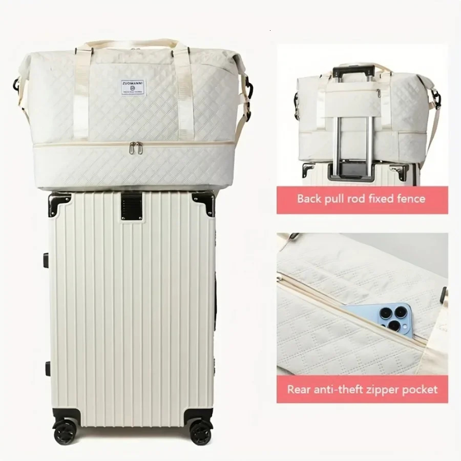 2pcs Set Large Capacity Travel Duffel Bag with Shoe Compartment and Cosmetic Pouch Casual Nylon Gym Bag Weekend Overnight Bag 250714