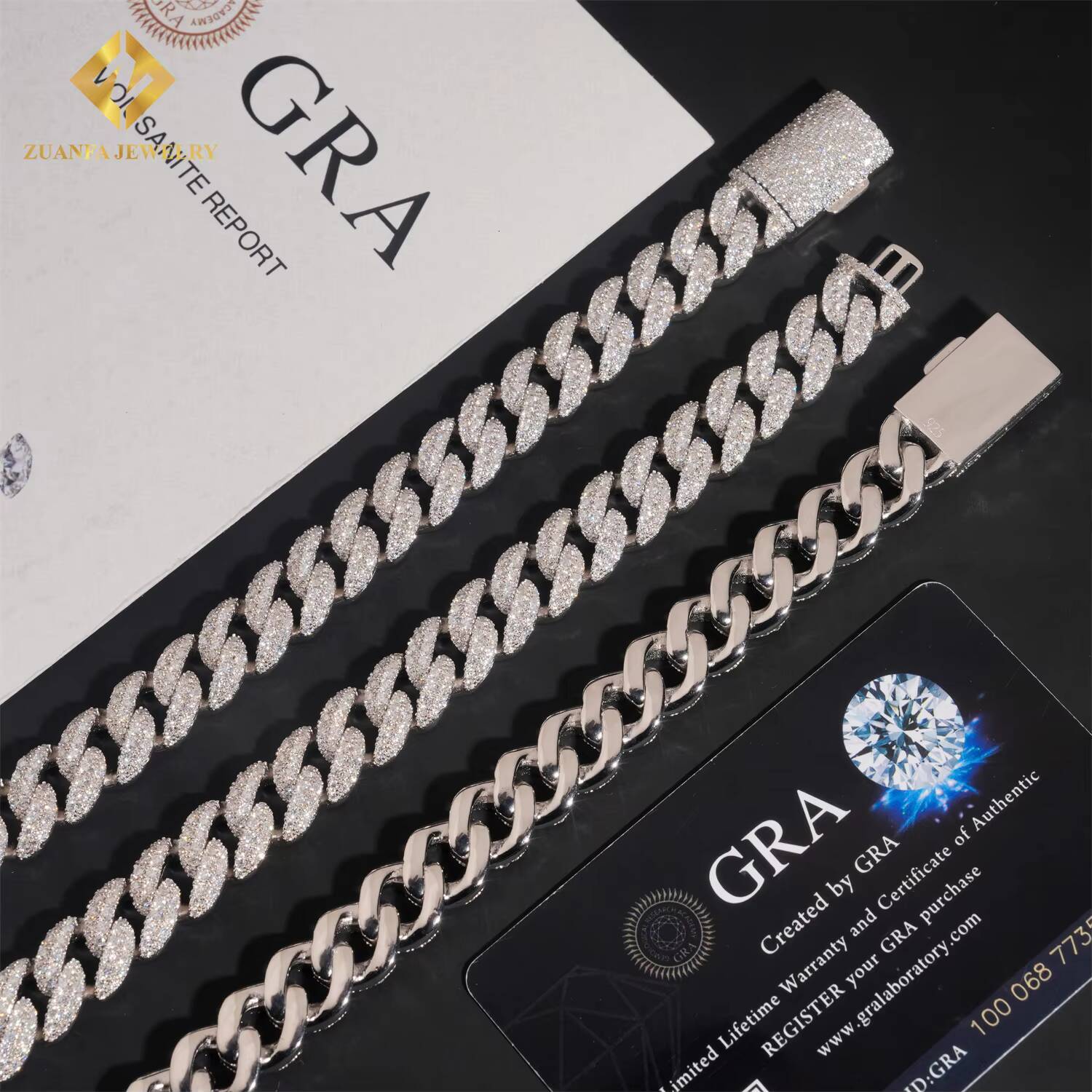 High Quality Jewelry Hip Hop Style Custom Iced Out Diamond 925 Silver 13mm 2 Rows VVS Moissanite Cuban Link Chain Necklace