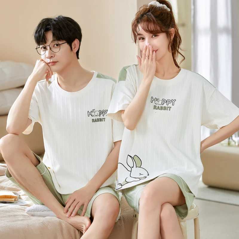 Korean Cotton Nightwear For Couples Soft Sleepwear Men and Women Sweet Pajamas Shorts Set Summer pajamas for men and women W250717