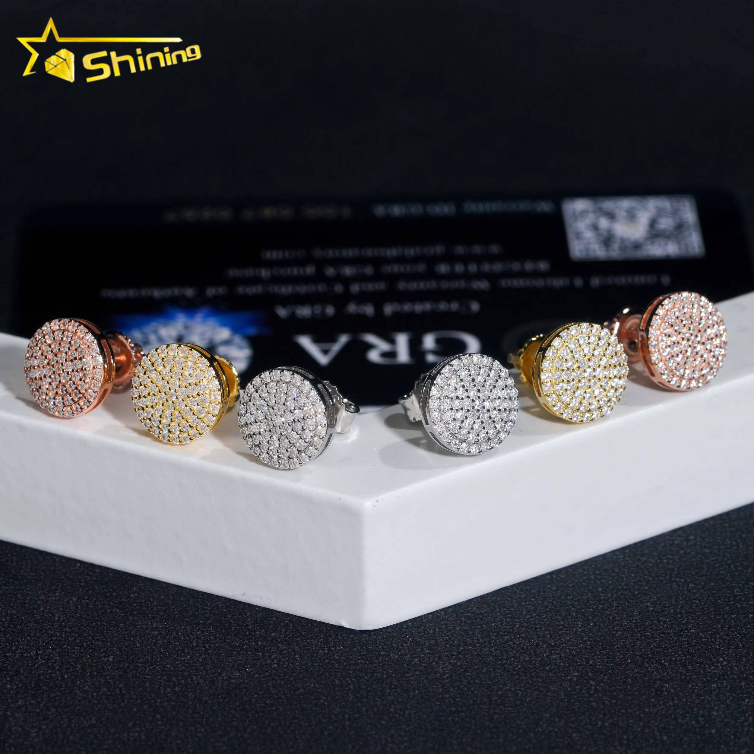 Ready to Ship Pass Diamond Tester Hip Hop Jewelry 925 Sterling Silver Gold Plated VVS Moissanite Stud Earrings Rapper Jewelry
