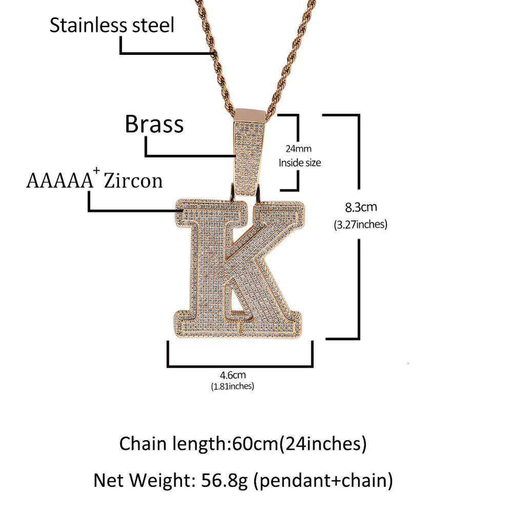 High Quality Full Dias Letter Initial Name M Jewelry Personalized Custom Hiphop Pendant Necklace