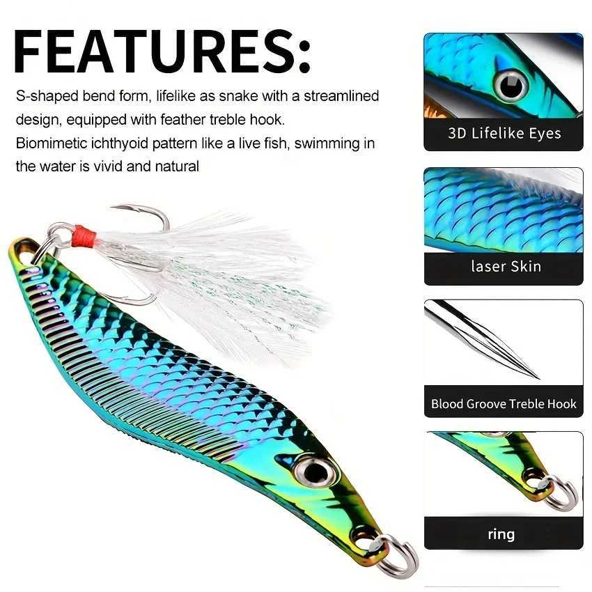 Aorace Metal VIB Leech Spinners Spoon Lures 7g-20g Artificial Bait With Feather Hook Night Fishing Tackle for Bass Pike Perch Z250717