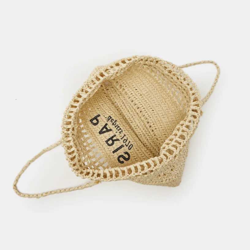 Womens Letter Hollow Straw Handbag Large Capacity Handwoven Shoulder Bag Z250717