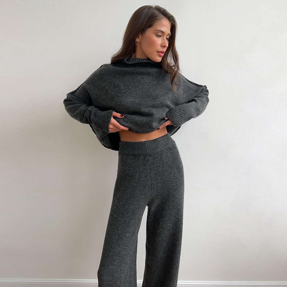 Turtleneck Sweater Women, New Loose Casual Thick Knitted Pants Set For Autumn And Winter B5