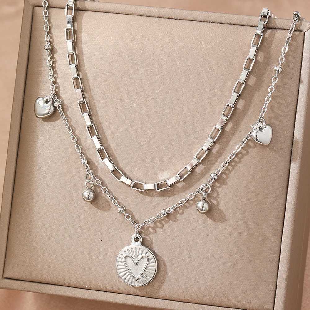 Stainless Steel Necklace Light Luxury Exquisite Peach Heart Double Layer Chain Necklace for Women Jewelry Birthday Anniversary Gift XJ250717