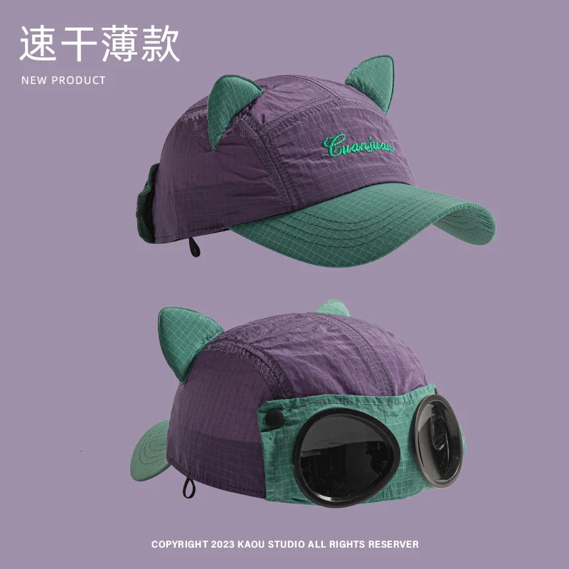 Personalized Cat Ear Sunglasses Pilot Hats for Men and Women Summer Casual Sunscreen Color Matching Quick-drying Baseball Cap 250712