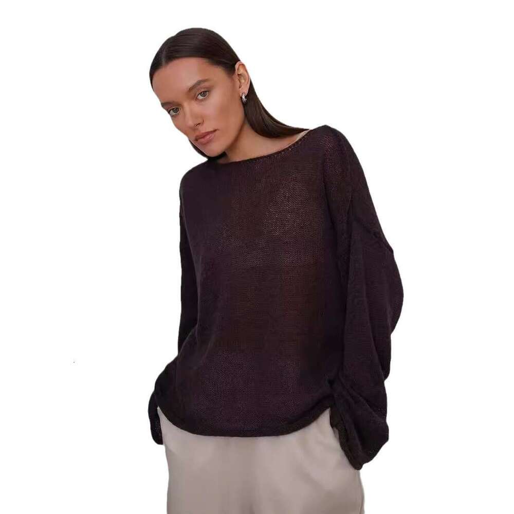 Spring Summer New Women's Hollow Out Sweater, Sheer Thin Large Round Neck Flare Sleeve Knit T-Shirt B5