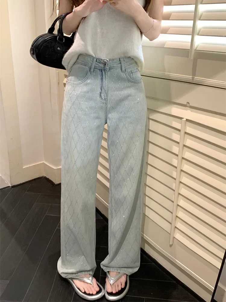 Women Blue Baggy Plaid Jeans Vintage Y2k Cowboy Pants Harajuku Aesthetic Denim Trousers Trashy Japanese 2000s Style Clothes 2024 R250716