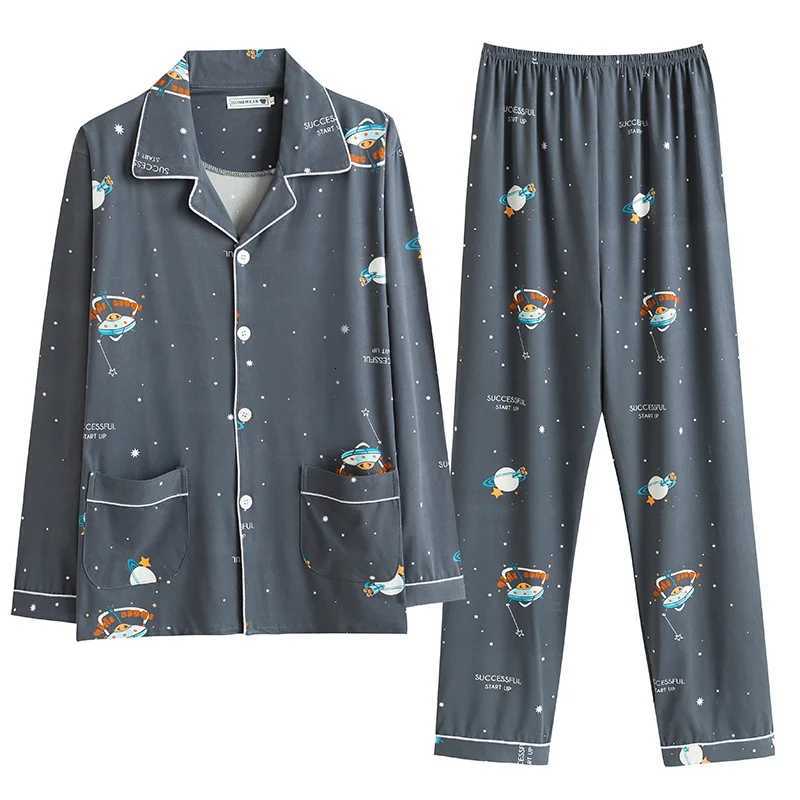 2 Piece Set Thickened Sleepwear Mens Spring Autumn and Winter Printed Long-Sleeved Cardigan Lapel Big Size Home Wear W250717