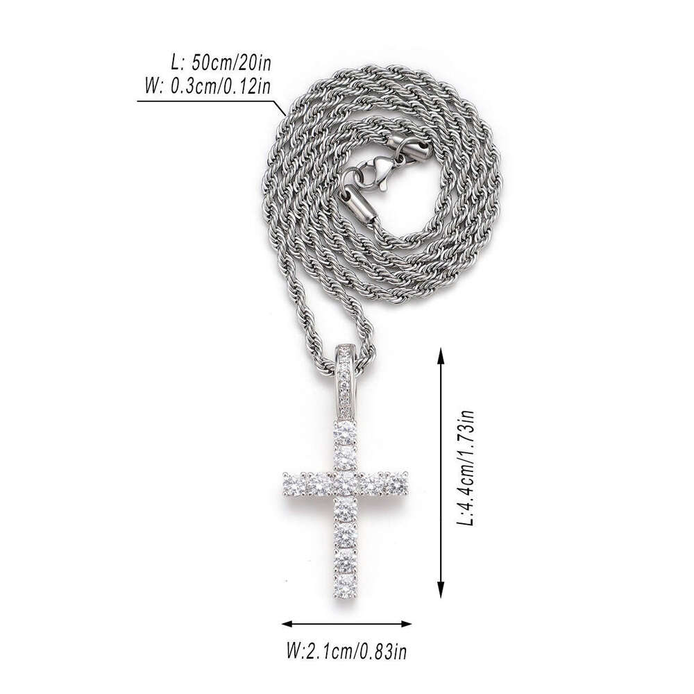 Full Cross Pendant Fashion Creative Personality Square Dia Alloy Braided Chain Necklace
