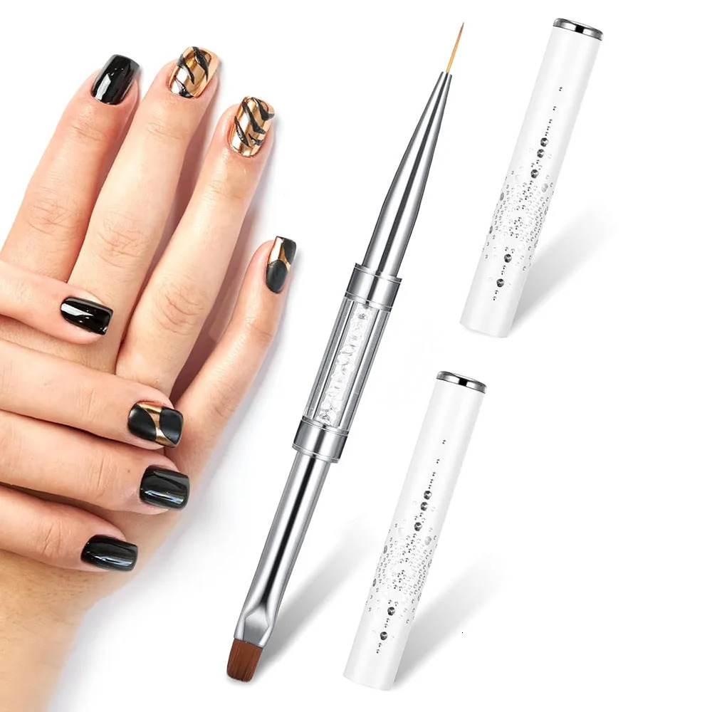 Dual-Ended Hard Nail Art Brush Builder Gel Rhinestone Handle French Tip for Manicure n Polish Gel Liner Professional Pen 250716