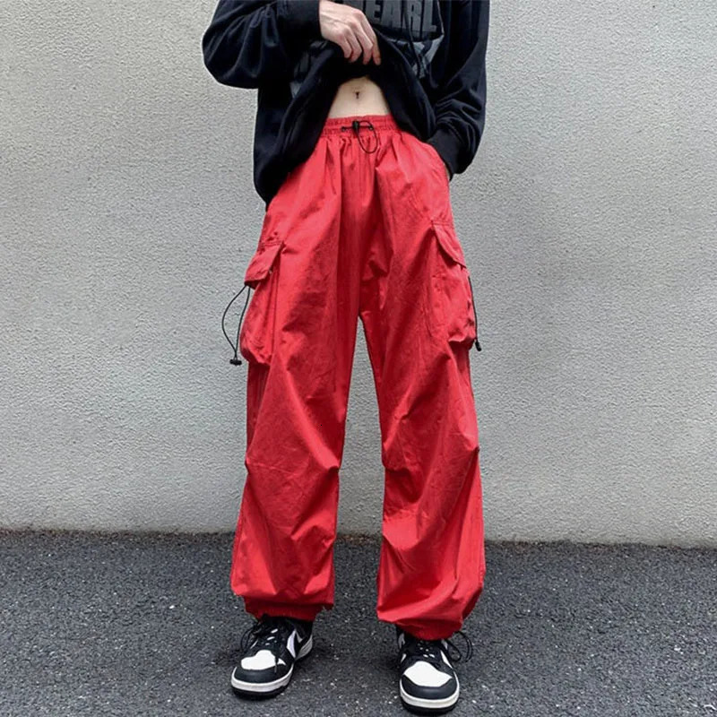 Mens Summer Streetwear Elastic Waist Y2K Baggy Cargo Pants Trousers Hip Hop Loose Women Wide Leg Pants Male Korean 250715