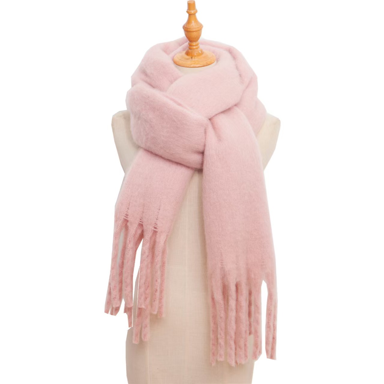 T1237 Korean autumn and winter new thickened shawl woven long tassel solid color scarf