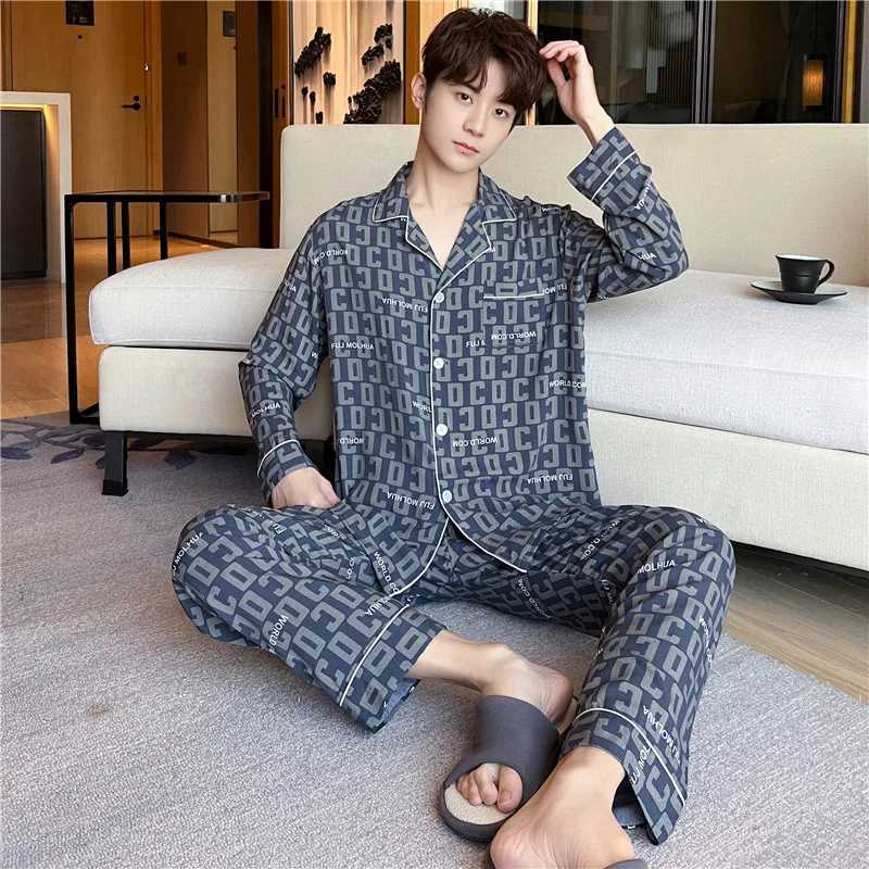 New Long-sleeved Cotton and Silk Pajamas Mens Spring and Autumn Simple High-end Thin Mens Summer Lapel Loungewear Suit W250717