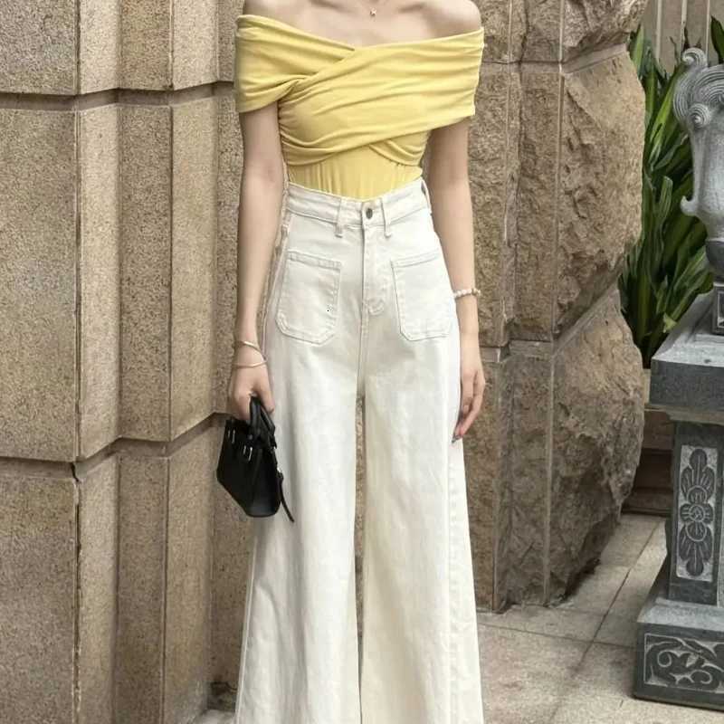 Women Jeans High Waist Wide Leg Denim Pants for Women Korean Fashion Cheap Medium Wash Unique Clothes Fitted Vintage Trousers R250716