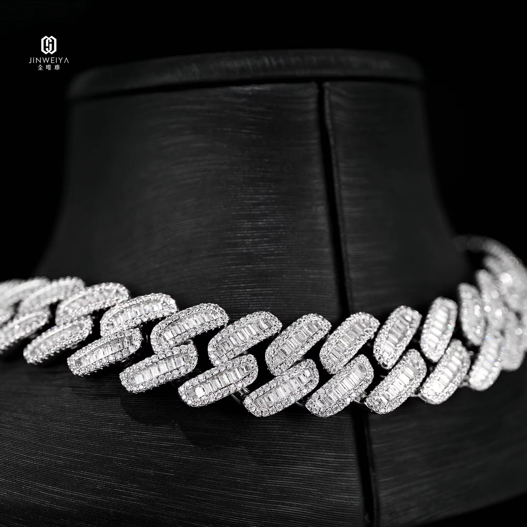 925 Silver VVs Moissanite 18mm Setting Baguettecz Miami Cuban Chain Necklace for Men Iced Out Heavy Cuban Link Chain Necklace