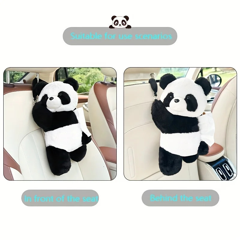 1pc Plush Panda Car Tissue Holder - Universal Fit Easy Install | Soft Fabric Auto Organizer for SUVSedan 250715