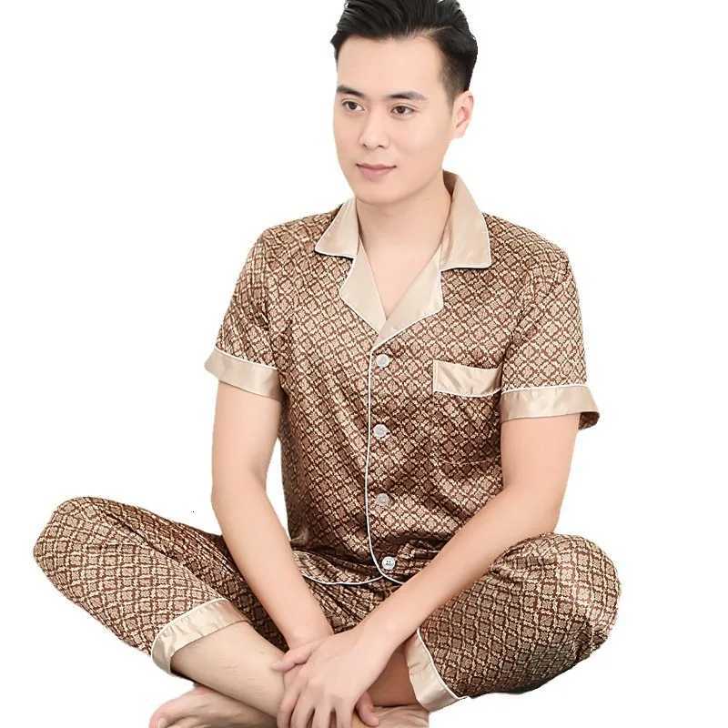 High Quality Pajamas Set Men Spring Autumn Thin Polyester Ice Silk Long-sleeved Sleepwear Plus Size Summer Home Clothing Male W250717