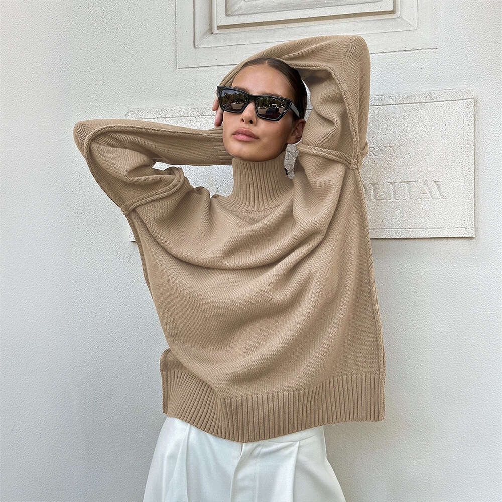 Patchwork Turtleneck For Women, New Autumn Winter Casual Loose Thick Knitted Pullover Sweater B5