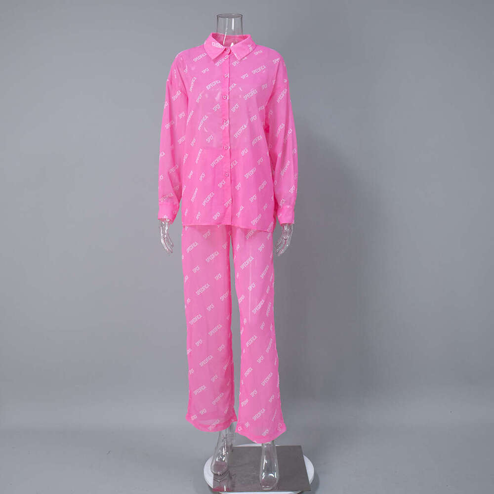 Printed Chiffon Long Pants Spring Summer New Sun Protection Shirt Set Casual Outfit For Women B5