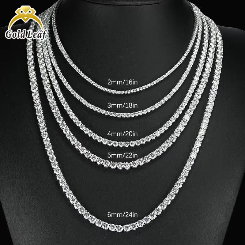 Goldleaf Jewelry Hot Sell 3mm-5mm D Color VVS Moissanite Tennis Chain Necklace Bracelet 925 Sterling Silver Moissanite Chain