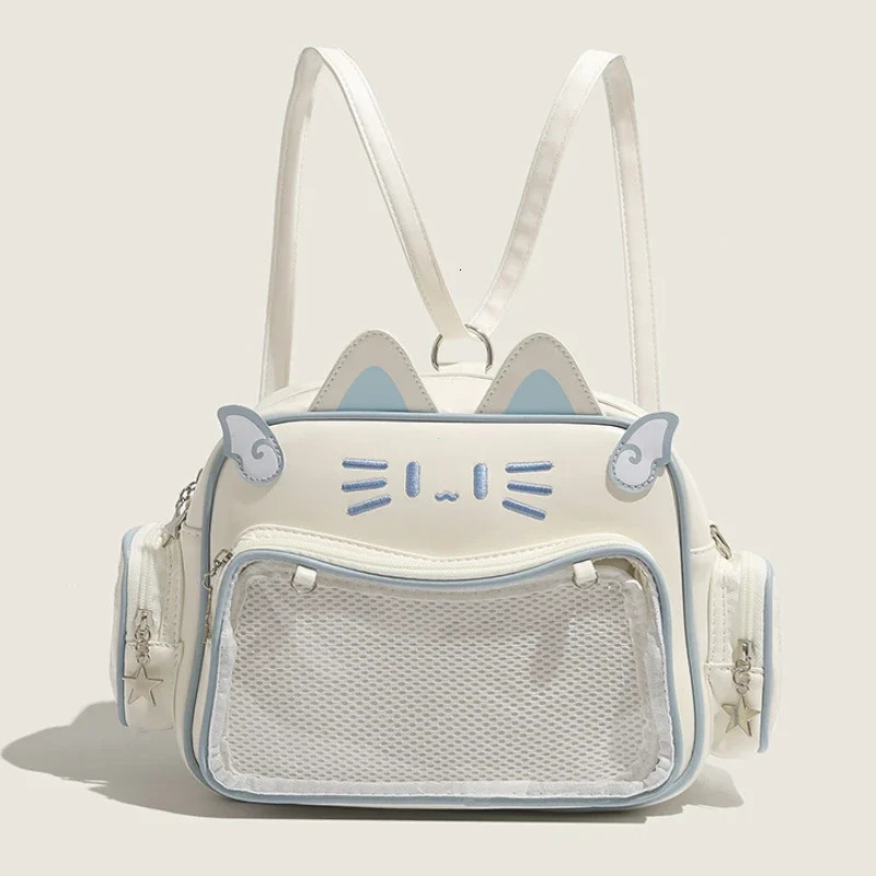 Womens Fashion Backpacks Y2K Korean Japan Kawaii Cat Ita Bag PU Cute Girls Transparent Pocket Aesthetic Shoulder Crossbody Bags 250714