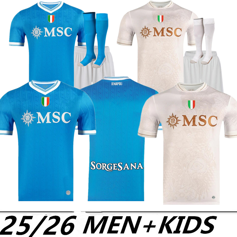 25 26 Napoli soccer jerseys 2025 Raspadori LUKAKU shirt maillot naples kids ZIELINSKI McTominay football Neres Anguissa Partenope DE BRUYNE