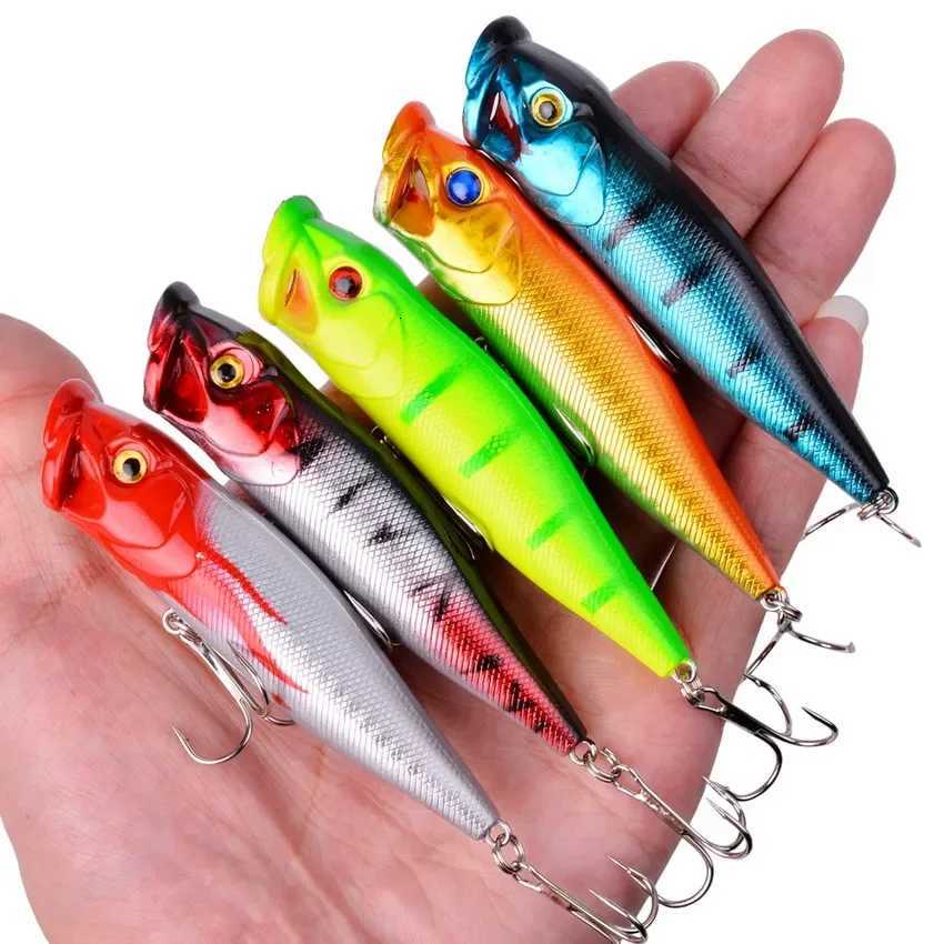 5pcs Topwater Popper 3d Eyes Hard Baits Artificial WobbLErs Plastic Fishing TackLE Isca Artificial Surface Bait Z250717