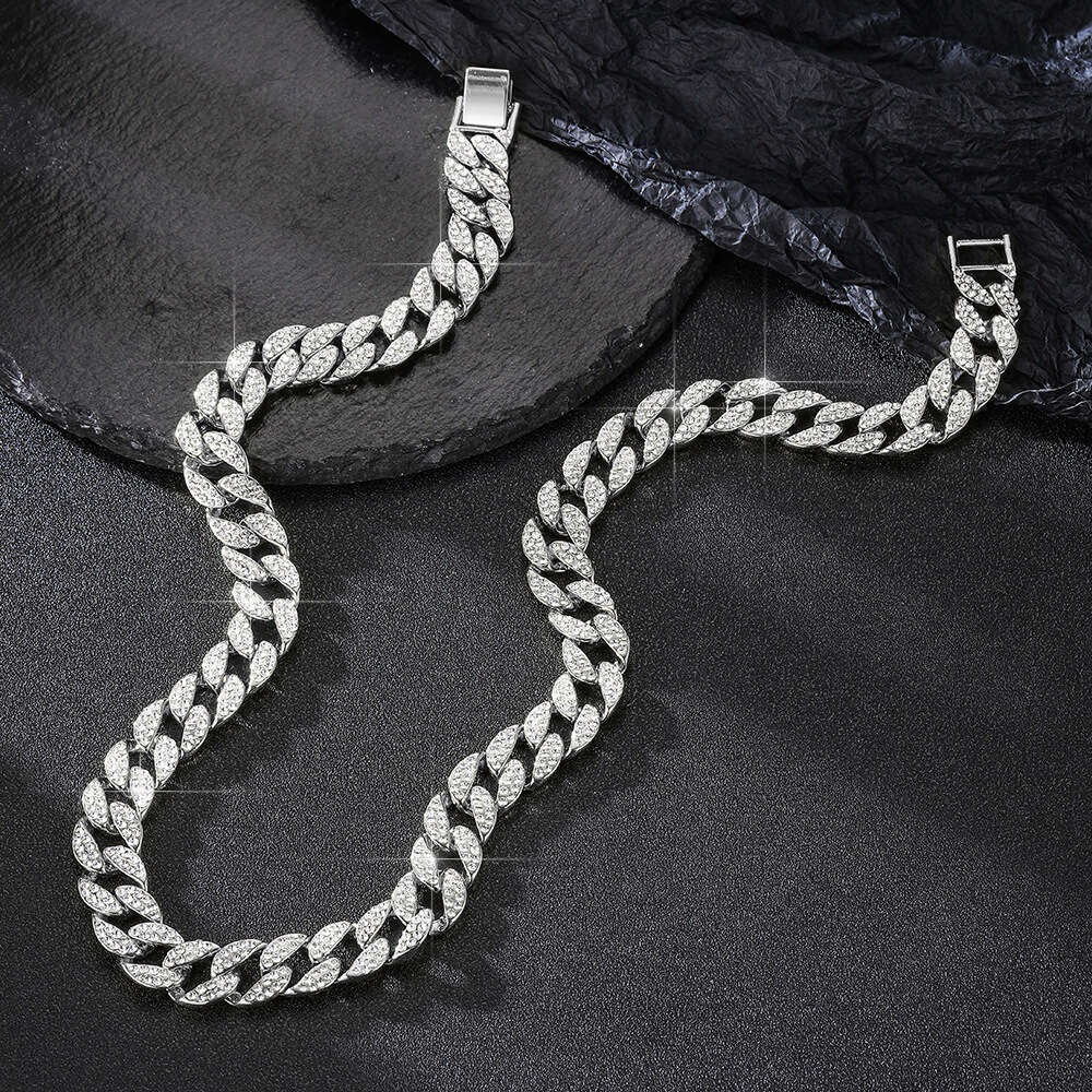 High-end Full Dia Hip-hop Exaggerated 15mm Alloy Inlaid Rhinestone Cuban Necklace