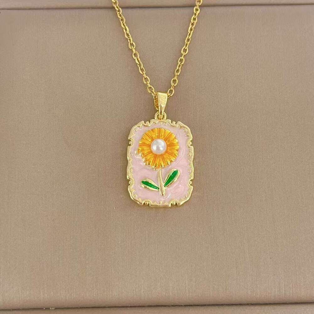 Vintage Style Oil Painting For Women, Enamel Painted French Flower Pendant, Monet Garden Spring Summer Pearl Choker Necklace 3B5