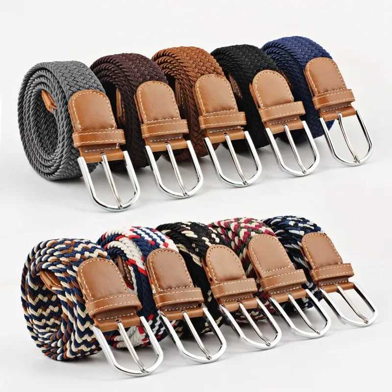 130cm Women Casual Knitted Elastic Belt Pin Buckle Webbing Strap Woven Canvas Braided Stretch - Belts for Men W250717